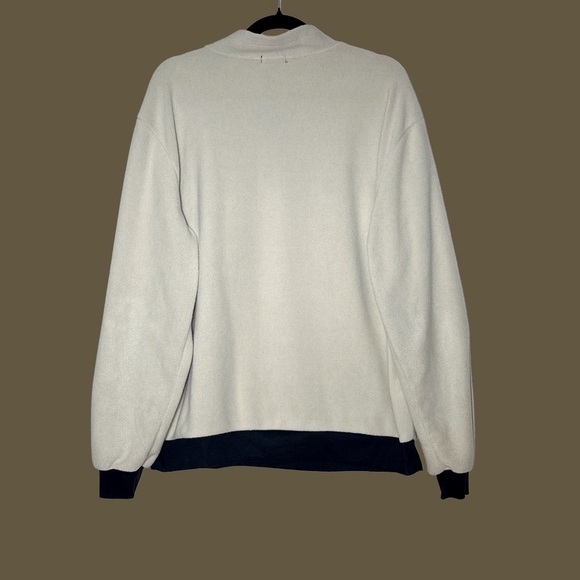 Patagonia 1/4 Zip Pullover Fleece Sweatshirt in Cream with Navy Trim, Size Large - Picture 3 of 13